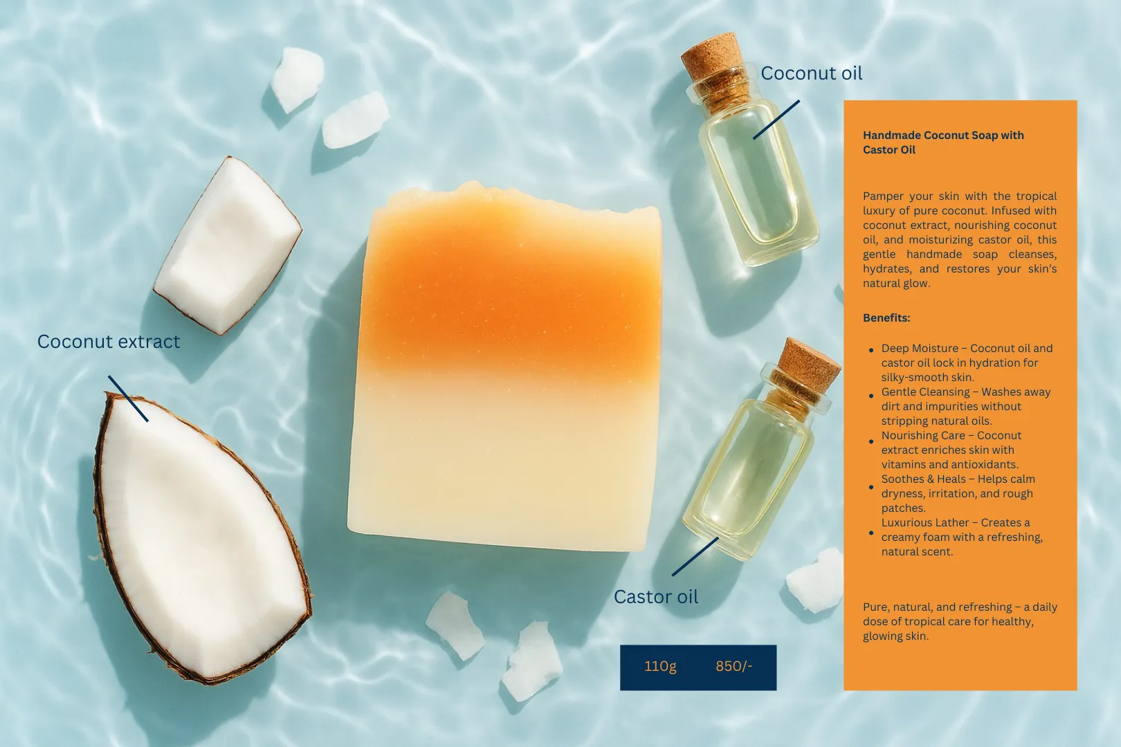 Coconut Soap with Castor Oil - 100% Organic Skincare & Wellness in Pakistan (Lahore, Karachi, Islamabad)